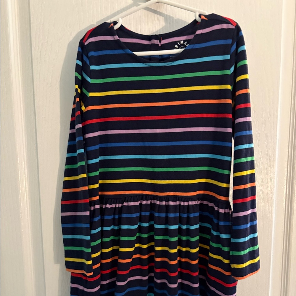 Primary long-sleeve rainbow dress 8-9